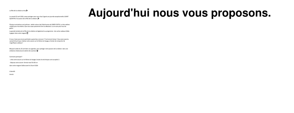 Aujourd'hui nous vous proposons.